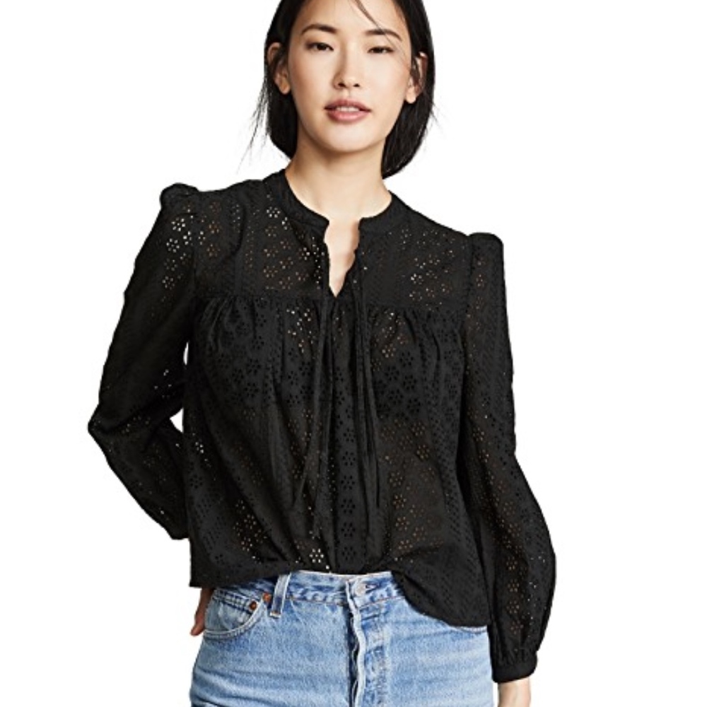Madewell Black Eyelet Double-Tie Peasant Top - Picture 2 of 7